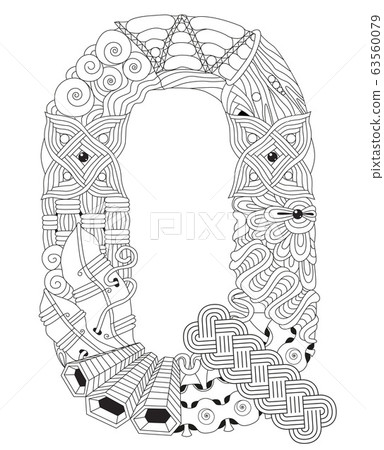 Letter Q for coloring. Vector decorative zentangle 63560079