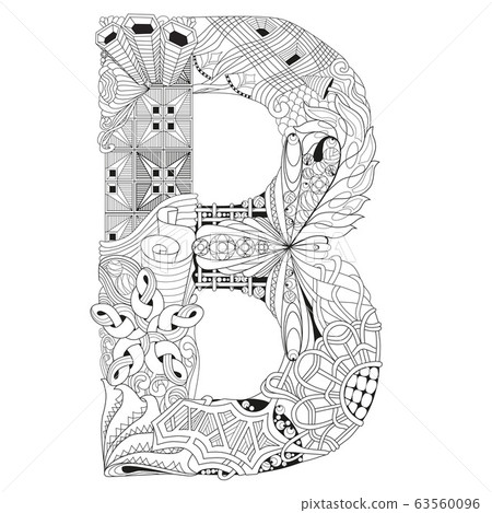 Letter B For Coloring. Vector Decorative Zentangle - Stock Illustration ...