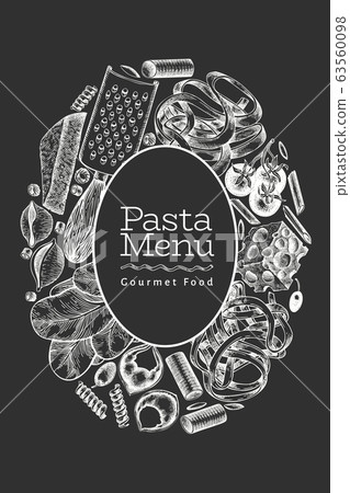 Italian pasta with additions design template. Hand Italian pasta with additions design template. Hand 63560098