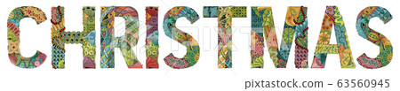 Word Christmas. Vector decorative zentangle object 63560945