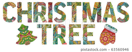 Words Christmas tree. Vector decorative zentangle Words Christmas tree. Vector decorative zentangle 63560946