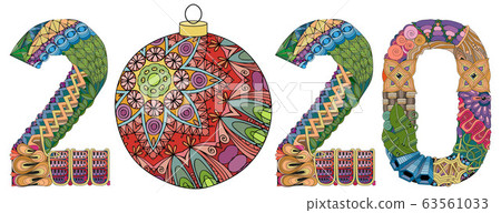 Number 2020 with a Christmas ball Zentangle. Number 2020 with a Christmas ball Zentangle. 63561033