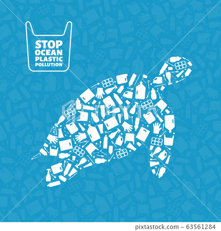 Turtle plastic trash planet pollution concept Turtle plastic trash planet pollution concept 63561284