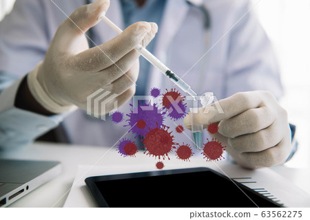 Doctor working on tablet examining patient's Coronavirus 2019-nCoV. Corona virus outbreaking. Epidemic virus Respiratory Syndrome. Doctor working on tablet examining patient's Coronavirus 2019-nCoV. Corona virus outbreaking. Epidemic virus Respiratory Syndrome. 63562275