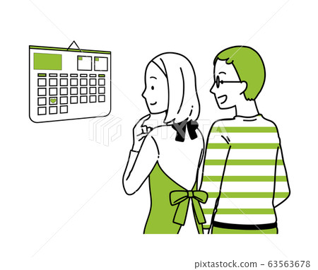 Illustration of a couple watching the calendar Illustration of a couple watching the calendar 63563678