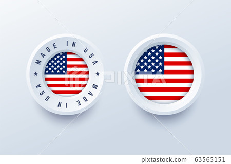 Made in USA label, sign, button, badge with United States national flag. 63565151