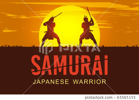Silhouette of two Japanese Samurai sword fighting, Vector Illustration Silhouette of two Japanese Samurai sword fighting, Vector Illustration 63565155
