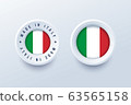 Made in Italy round label, badge, button, sticker with Italian national flag. 63565158