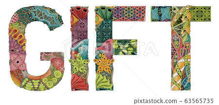 Word GIFT with falling leaves. Vector decorative Word GIFT with falling leaves. Vector decorative 63565735