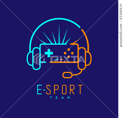 Esport streamer logo icon outline stroke, Joypad or Controller gaming gear with headphones, microphone and radius design isolated on blue background with Esport Team text and copy space, vector Esport streamer logo icon outline stroke, Joypad or Controller gaming gear with headphones, microphone and radius design isolated on blue background with Esport Team text and copy space, vector 63566414