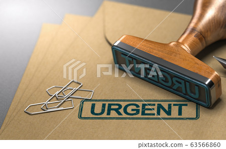 Urgent Letter, Kraft Envelope and Rubber Stamp. Urgent Letter, Kraft Envelope and Rubber Stamp. 63566860