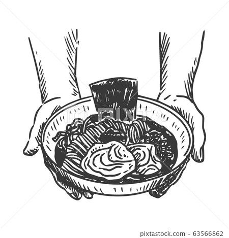 Japanese food, Hand drawn of chef serving ramen. Vector Japanese food, Hand drawn of chef serving ramen. Vector 63566862