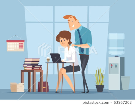 Office harassment. Sexual molestation on workplace. Leader and female worker, management vector illustration 63567202