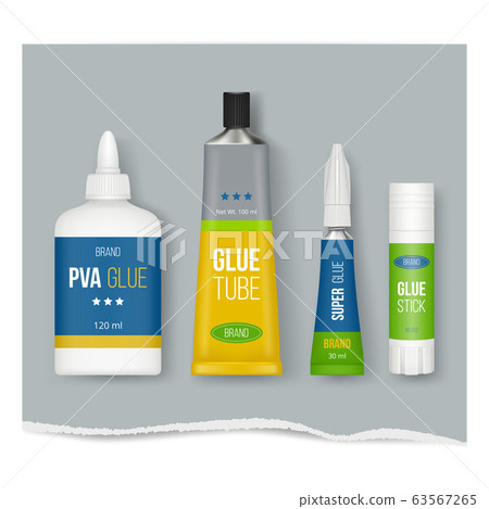Glue stick. Realistic stationary templates glue plastic packages set vector pictures isolated 63567265