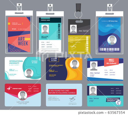 Personal card id. Male or female passport or badges personal office manager business tags vector design template Personal card id. Male or female passport or badges personal office manager business tags vector design template 63567354