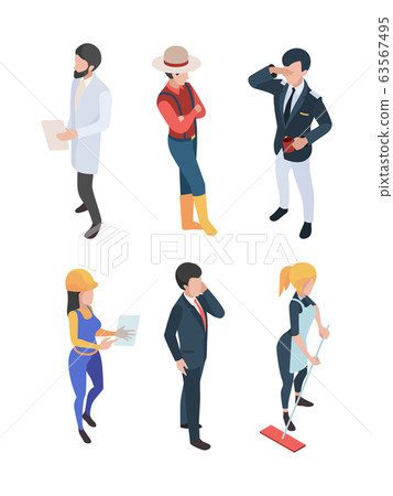 People isometric. Professions job persons different workers engineer businessman doctor chef farmer vector characters 63567495