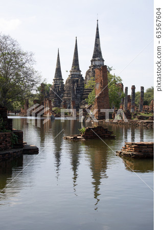 Wat Phra Sri Sanphet at Ayutthaya Historical Park Thailand during flood Wat Phra Sri Sanphet at Ayutthaya Historical Park Thailand during flood 63567604