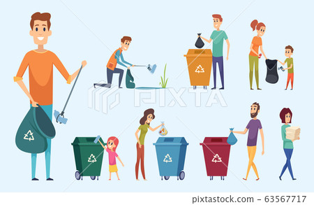 Recycling garbage. People sorting waste protect environment garbage separation process vector characters Recycling garbage. People sorting waste protect environment garbage separation process vector characters 63567717