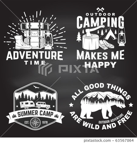 Set of outdoor adventure inspirational quote. Vector. Concept for shirt, logo, print, stamp or tee. Vintage typography design with camper tent, mountain, forest landscape silhouette. Set of outdoor adventure inspirational quote. Vector. Concept for shirt, logo, print, stamp or tee. Vintage typography design with camper tent, mountain, forest landscape silhouette. 63567864