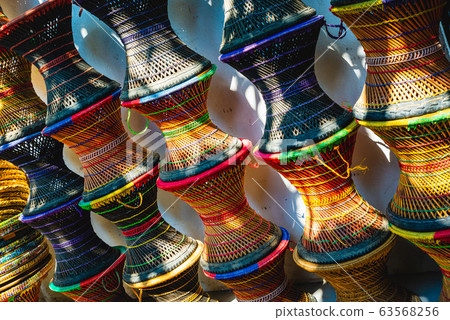 Colourful wicker stools in Nepal 63568256