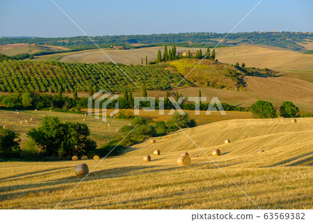 Late summer aerial landscape of valley in Tuscany 63569382