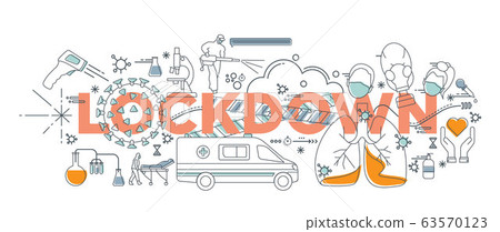 Hand drawn doodle lockdown (quarantine) concept, virus disease infection vector medical illustration. Design of dangerous US pathogen respiratory influenza virus cells of pandemic risk of epidemiology Hand drawn doodle lockdown (quarantine) concept, virus disease infection vector medical illustration. Design of dangerous US pathogen respiratory influenza virus cells of pandemic risk of epidemiology 63570123