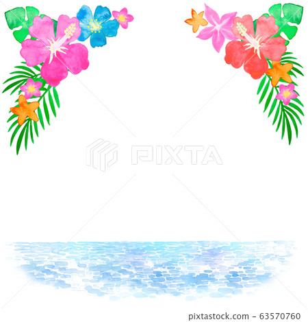 水彩多彩的芙蓉花和海 63570760