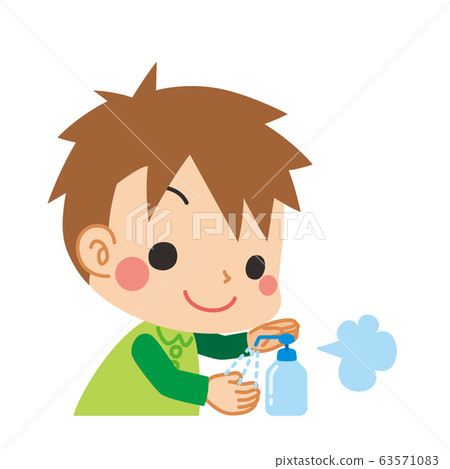 Little boy disinfecting hands with alcohol 63571083