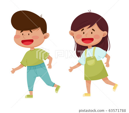 Friendly Little Kids Playing and Running Together Vector Illustration Friendly Little Kids Playing and Running Together Vector Illustration 63571788