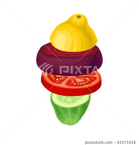 Sliced Fruits and Vegetables Arranged Together in Pile Vector Illustration 63571838