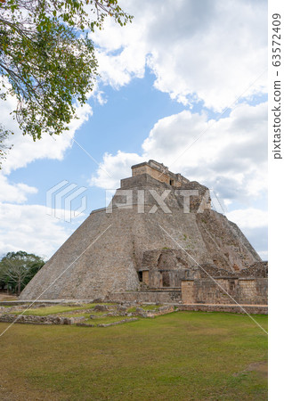 The Adivino (the Pyramid of the Magician or the Pyramid of the Dwarf). Uxmal an ancient Maya city of the classical period. Travel photo. Yucatan 63572409