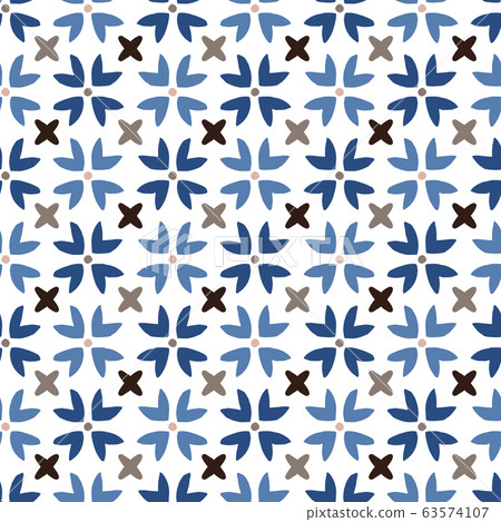 Hand drawn stars shaped Moroccan seamless pattern for Ramadan Kareem greeting cards, islamic backgrounds, fabric, web banners. Portuguese azulejos tile design. Decorative vector illustrations 63574107
