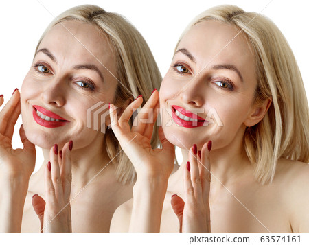 Adult sensual woman before and after skin retouch or treatment. 63574161