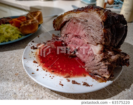 Delicious medium rare roast beef ready to carve Delicious medium rare roast beef ready to carve 63575220