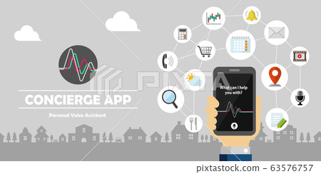Concierge app (voice assistant / Siri) vector banner illustration 63576757