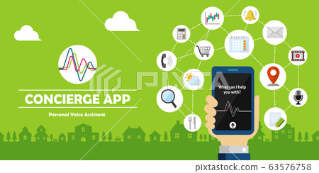 Concierge app (voice assistant / Siri) vector banner illustration Concierge app (voice assistant / Siri) vector banner illustration 63576758