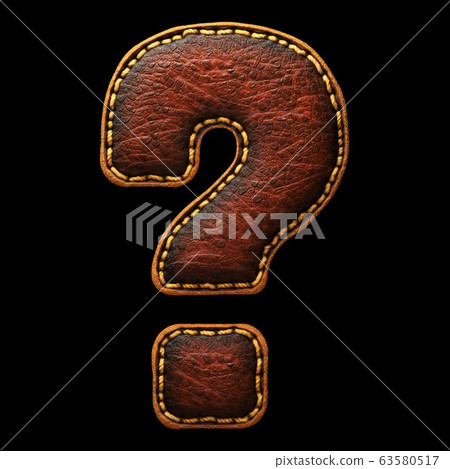 Symbol question mark made of leather. 3D render font with skin texture on black background. Symbol question mark made of leather. 3D render font with skin texture on black background. 63580517