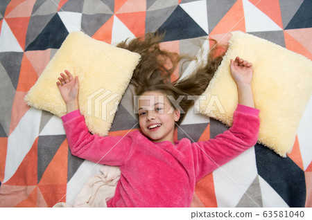 Girl little kid wear soft cute pajamas while Girl little kid wear soft cute pajamas while 63581040