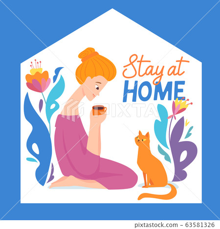 Stay home vector quarantine illustration with a... - Stock Illustration ...