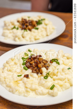 Slovakian halusky dish with bacon 63581699