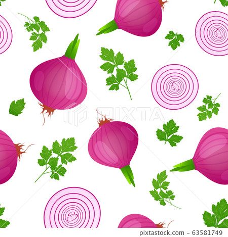 Red onion bulb with green sprout and slice Red onion bulb with green sprout and slice 63581749