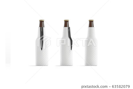 Blank white collapsible beer bottle koozie mockup, front nad back 63582079