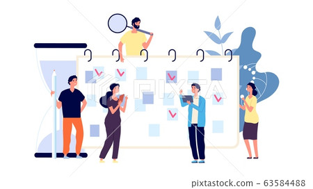 Businesspeople planning work day. Office workers and time management. To do list, men and women discuss about plan vector concept 63584488