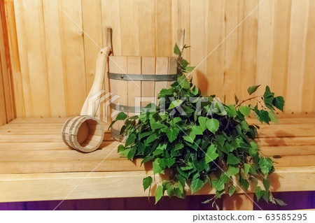 Interior details Finnish sauna steam room Interior details Finnish sauna steam room 63585295