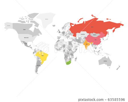 World map with highlighted member countries of BRICS - association of five major emerging national economies - Brazil, Russia, India, China and South Africa World map with highlighted member countries of BRICS - association of five major emerging national economies - Brazil, Russia, India, China and South Africa 63585596