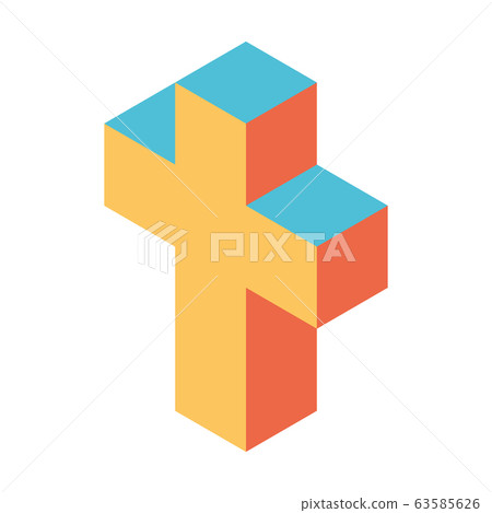 Christian cross of cubes. Retro colored. Isometric 3D vector object 63585626