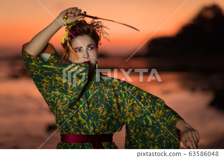 European woman in Geisha kimono European woman in Geisha kimono 63586048