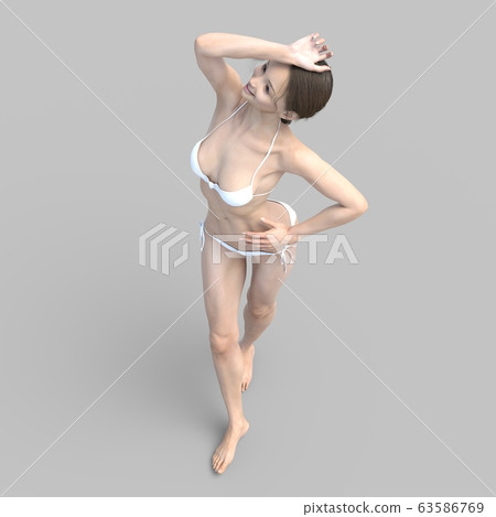 Young woman in white swimsuit perming 3DCG illustration material Young woman in white swimsuit perming 3DCG illustration material 63586769