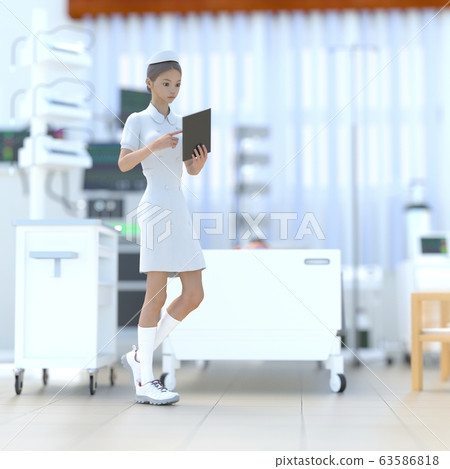 Young nurse working at ICU perming 3DCG illustration material 63586818