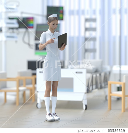 Young nurse working at ICU perming 3DCG illustration material Young nurse working at ICU perming 3DCG illustration material 63586819